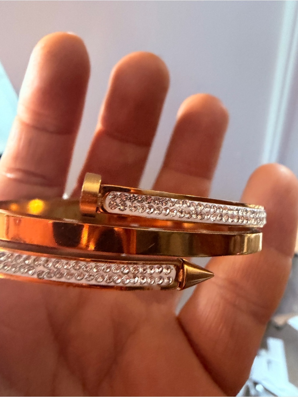 Gold-Tone Crystal Nail-Style Bangle Bracelet - Women's Fashion - Picture 3 of 3